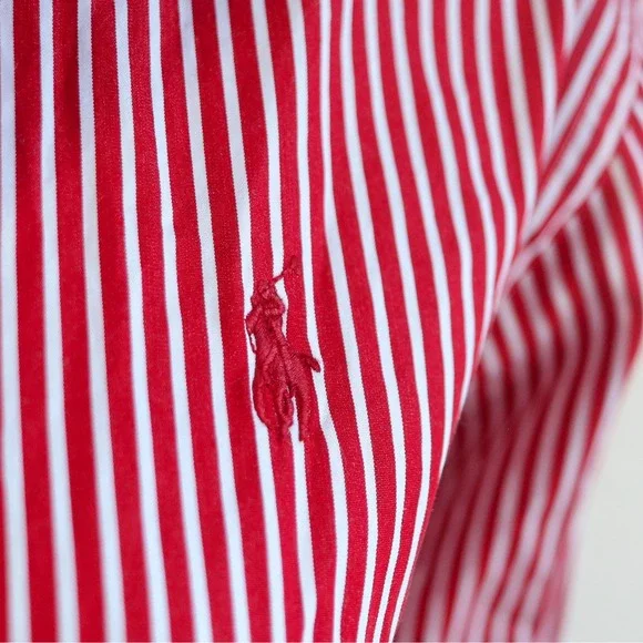 Ralph Lauren Red and White Striped Button-Down Shirt SLIM FIT - Picture 3 of 13